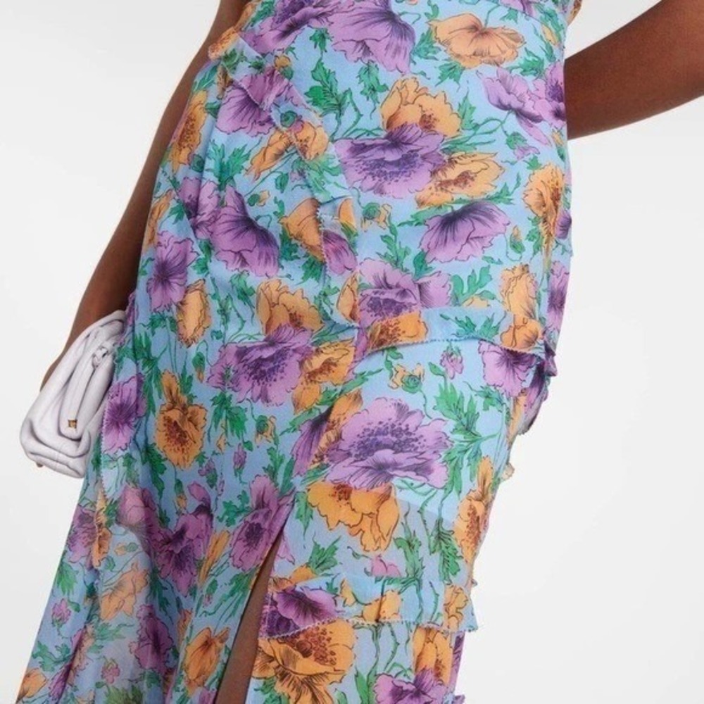 Veronica Beard Eleonora Silk Floral Print Skirt Asymmetrical Midi Blue 6 B46 - Picture 4 of 12